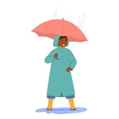 Yağmurluk giymiş, yağmurluk giymiş, yağmurdan korunmak için şemsiye kullanan, açık havada yürüyüş yapmaktan hoşlanan, yağmurlu bir çocuk çizgi film karakteri.