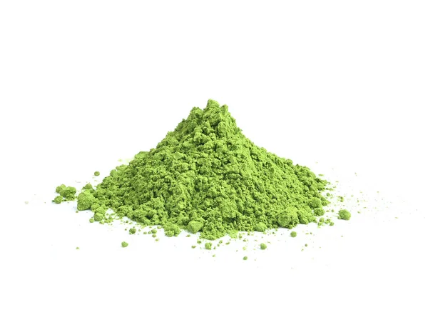 粉状山茶 绿色粉末堆 用于健康 白色背景隔离 — 图库照片