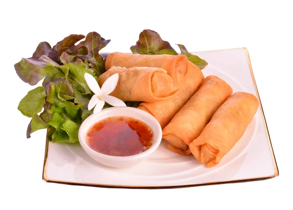 Fried Chinese Traditional Spring Rolls Food White Background — Stock Photo, Image