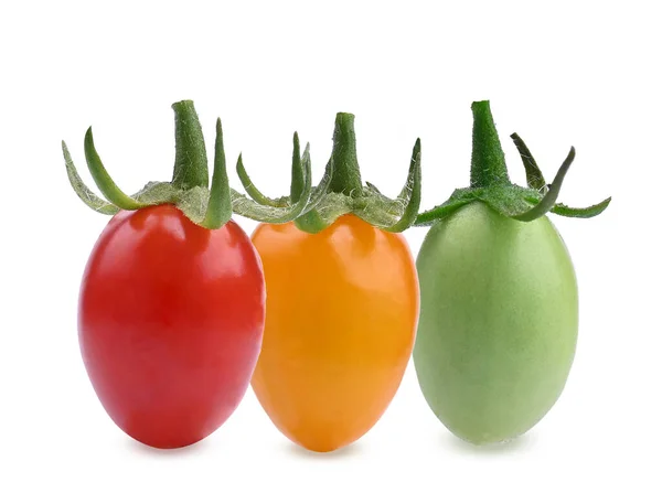 Tomates Fraîches Vertes Rouges Jaunes Isolées Sur Fond Blanc — Photo