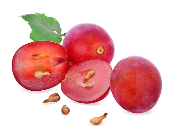 Rode Druiven Half Gesneden Zaad Geïsoleerd Witte Achtergrond — Stockfoto
