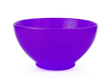 Mor boş kase beyaz arka planda izole edilmiş. Yemek için kase, çorba. Şeffaf.