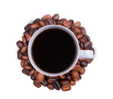  Kahve fincanındaki kahve fincanındaki sade kahvenin en üst görüntüsü. .