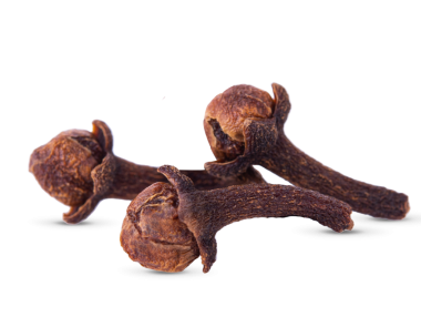 karanfiller (Syzygium aromaticum 'un çiçek tomurcukları). Kesme yolları, şeffaf üzerinde ayrılmış gölge.