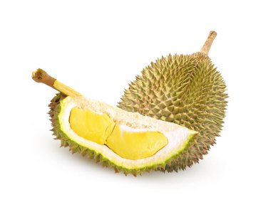 Taze Durian, lezzetli, beyaz arka planda izole edilmiş. Durian meyvesi beyaz arkaplanda izole .