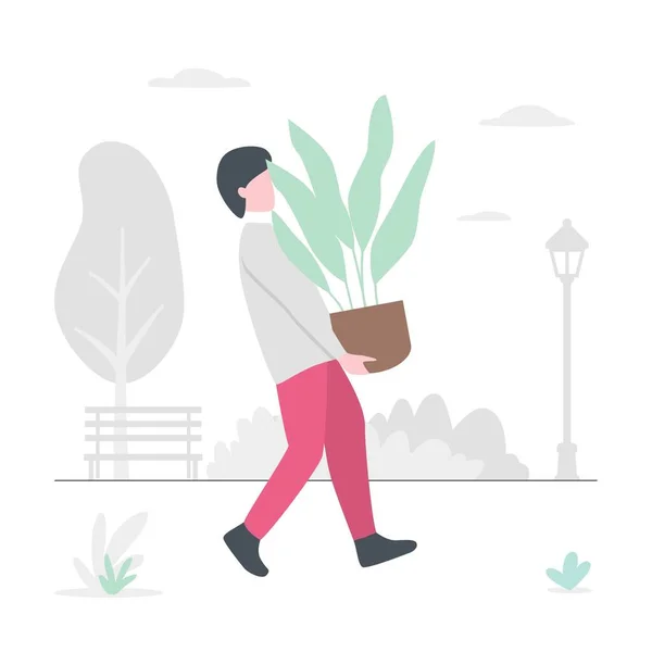 植物を運ぶ 明るい人々との灰色の背景 — ストック写真