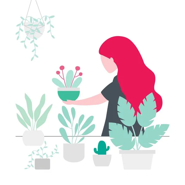 Dívka Zalévání Květiny Zahradě — Stockový vektor