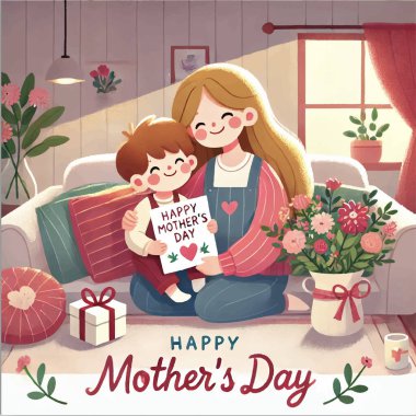 VECTOR 'da Mutlu Anneler Günü' nü yazdırıyorum. Vektör illüstrasyonu