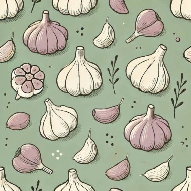 Garlic Kitchen Print Design in Vector gurmesi. Vektör illüstrasyonu