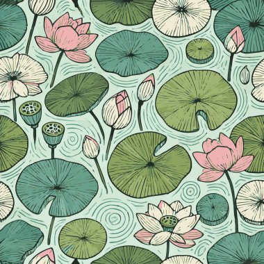 Harika Su Zambakları Yazdırma Tasarımı Vektörleri. Vektör illüstrasyonu