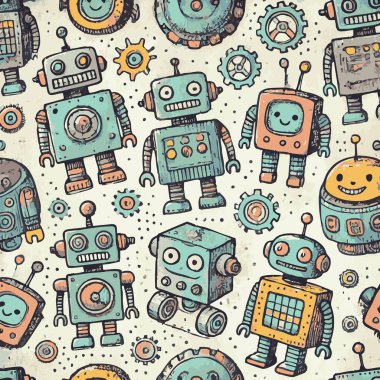 Sağlam Robotlar Vektörde Yazdırma Tasarımı. Vektör illüstrasyonu