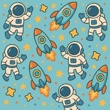 Sevimli Astronotlar Vektörde Yazdırma Tasarımı. Vektör illüstrasyonu