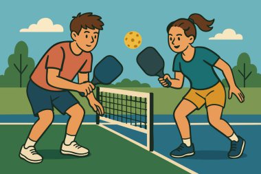 Pickleball Eğlence Yazdırma Tasarımı Vektör. Vektör illüstrasyonu