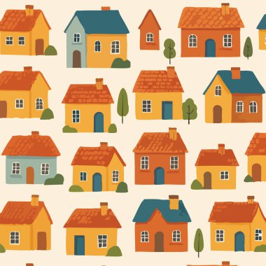 Homey Homes Print Design in Vector. Vektör illüstrasyonu