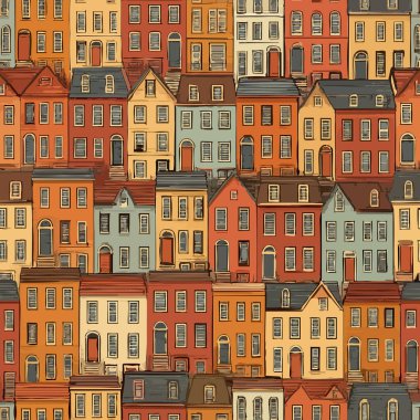 Townhouse Town Print Design in Vector. Vektör illüstrasyonu