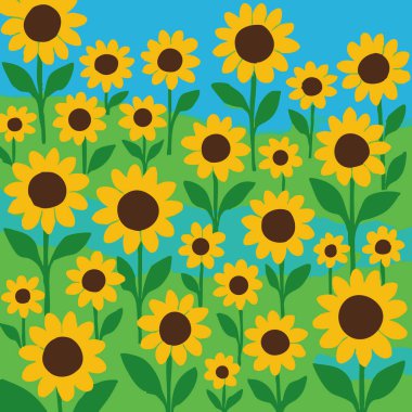 Sunflower Field Print Design in Vector. Vektör illüstrasyonu