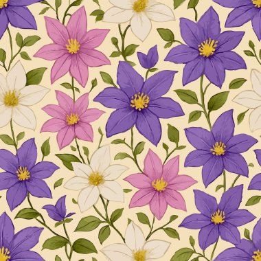 Clematis Vine Çiçek Arkaplan Parmak izi Tasarımı. Vektör illüstrasyonu