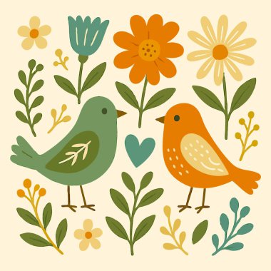 Kuş Çiçeği Yazdırma Tasarımı Vektör. Vektör illüstrasyonu