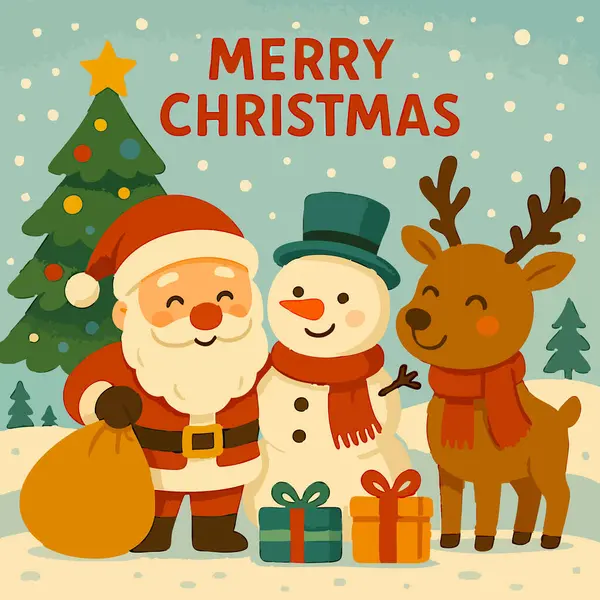 Mutlu Noeller Noel Baba Kardan Adam Ren Geyiği Yazı Tasarımı Vektör. Vektör illüstrasyonu