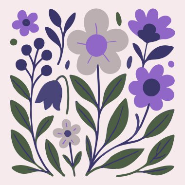 Leylak lavantalı yeşil çiçek motifli arka plan yazıcı tasarımı. Vektör illüstrasyonu