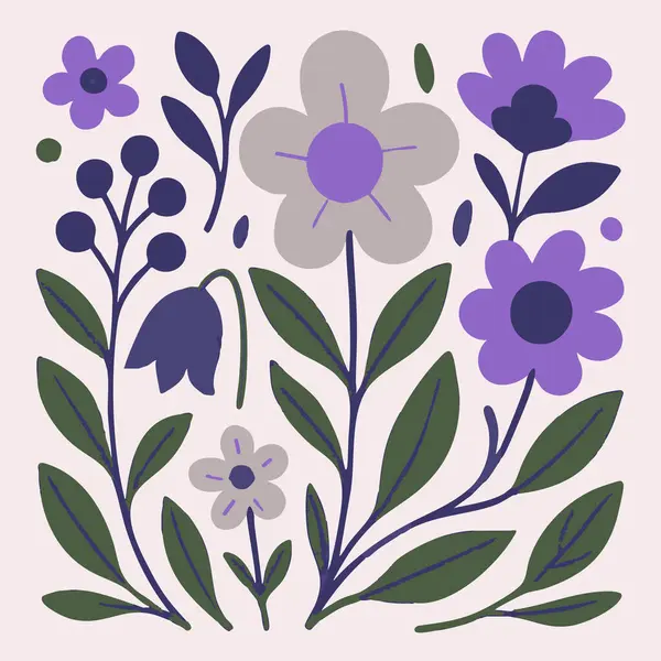 Leylak lavantalı yeşil çiçek motifli arka plan yazıcı tasarımı. Vektör illüstrasyonu