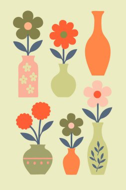 Çiçek dekoru resmetme vazosu çiçek arkaplan baskı tasarımı vektör. Vektör illüstrasyonu