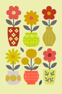 Çiçek Arkaplan Çiçeği Vazosu İllüstrasyon Yazdırma Tasarımı Vektör. Vektör illüstrasyonu