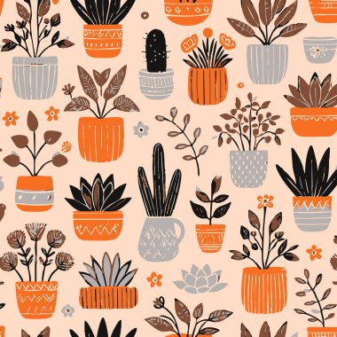 Renkli Saksı Bitkileri Bahçesi Flora Evleri Vektör Tasarımı. Vektör illüstrasyonu