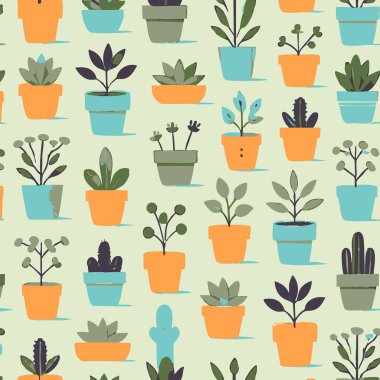 Şirin Saksı Bitkileri Çiçek Saksısı Vektör Tasarımı. Vektör illüstrasyonu