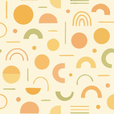 Bu, çeşitli geometrik şekilleri ifade edici fırça darbeleriyle birleştiren pürüzsüz bir desen.