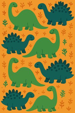 Dinozorlar Grafik Sürüngen Tarih Öncesi Eğlenceli Çocuklar Kızlar Şekerli Yazdırma Vektörü. Vektör illüstrasyonu