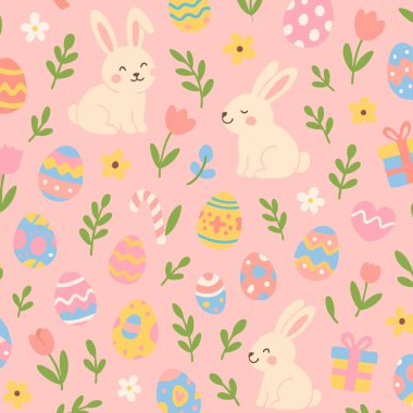 Paskalya Baharı Tavşanı Yumurta Tavşanı Yumurta Çiçeği Tatil Arka plan İllüstrasyonu Güzel Pastel Yumuşak Yazdırma Tasarımı Vektör. Vektör illüstrasyonu