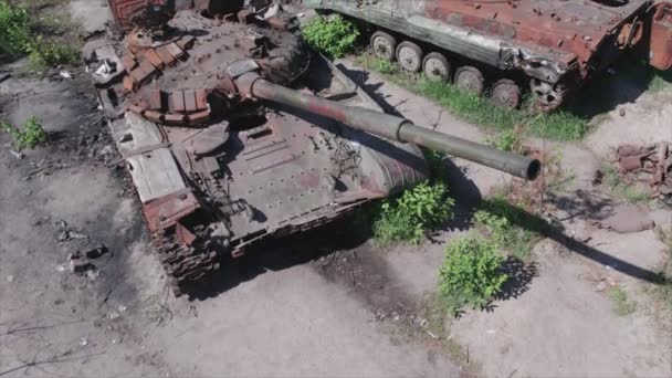 Állomány Videó Mutatja Légi Felvétel Megsemmisült Katonai Berendezések Ukrajnában Felbontású — Stock videók