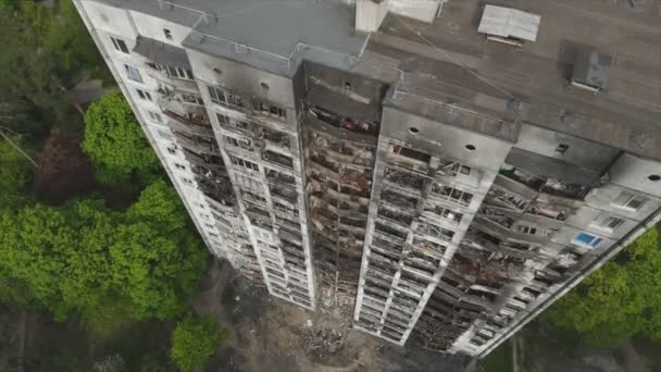 Этом Видео Виден Горящий Разрушенный Дом Киеве Украина Разрешении — стоковое видео