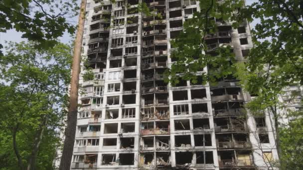 Toto Video Ukazuje Vyhořelý Zničený Dům Kyjevě Ukrajina Rozlišení — Stock video