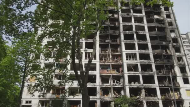Toto Video Ukazuje Vyhořelý Zničený Dům Kyjevě Ukrajina Rozlišení — Stock video