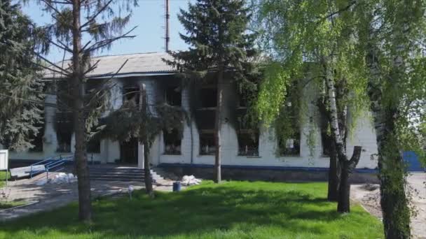 Cette Vidéo Montre Bâtiment Détruit Brûlé Poste Police Borodyanka Région — Video