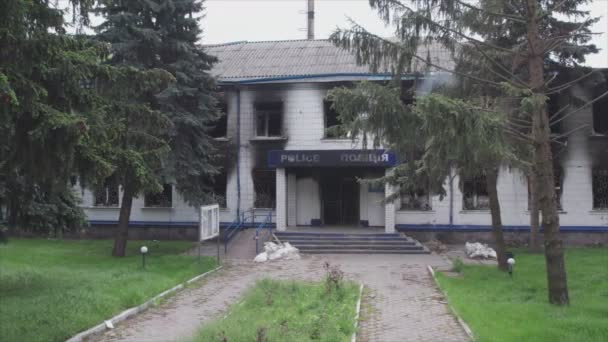 Этом Видеоролике Показано Разрушенное Сожженное Здание Рувд Бородянке Киевская Область — стоковое видео