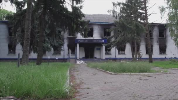 Cette Vidéo Montre Bâtiment Détruit Brûlé Poste Police Borodyanka Région — Video