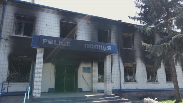 Este Video Muestra Edificio Destruido Quemado Estación Policía Borodyanka Región — Vídeos de Stock