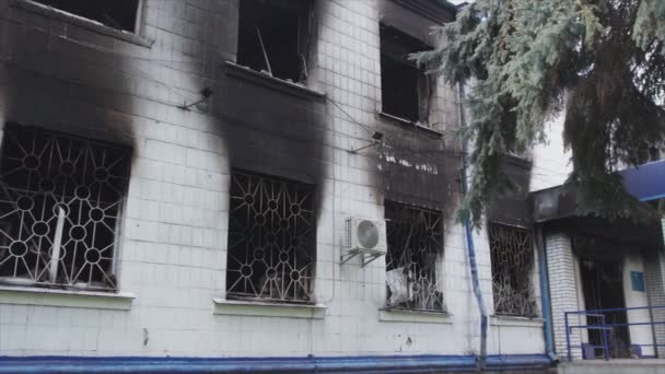 Denne Stock Video Viser Den Ødelagte Brændte Bygning Politistationen Borodyanka – Stock-video