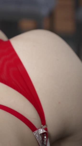 Ten Pionowy Film Pokazuje Dziewczynę Erotycznej Seksownej Bieliźnie — Wideo stockowe