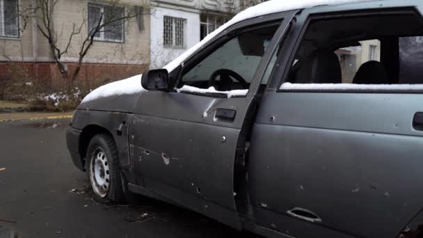 Nagranie Pokazuje Zestrzelony Samochód Cywilny Podczas Wojny Ukrainie — Wideo stockowe