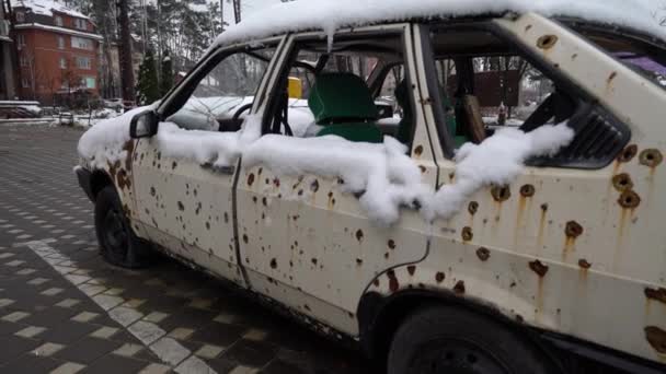 Este Vídeo Mostra Carro Civil Abatido Durante Guerra Ucrânia — Vídeo de Stock