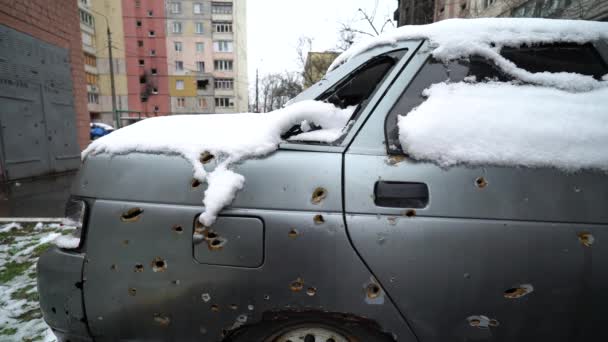 Цьому Відео Показано Збиту Цивільну Машину Під Час Війни Україні — стокове відео