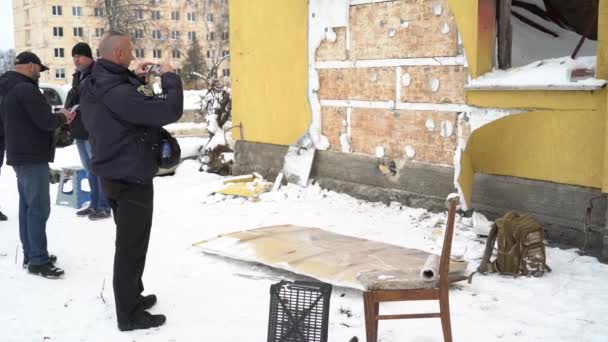 Nagranie Pokazuje Miejsce Zbrodni Kradzieży Graffiti Banksy Ego Gostomelu Ukrainie — Wideo stockowe
