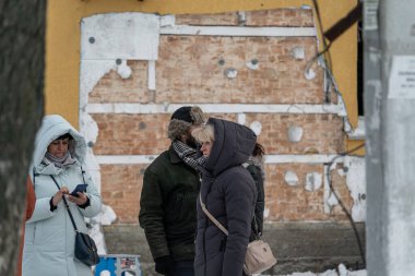 Bu fotoğraf, Gostomel, Ukrayna 'daki Banksy grafitisinin çalınmasından sonraki suç mahallini gösteriyor.