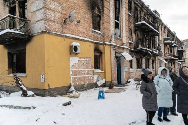Bu fotoğraf, Gostomel, Ukrayna 'daki Banksy grafitisinin çalınmasından sonraki suç mahallini gösteriyor.