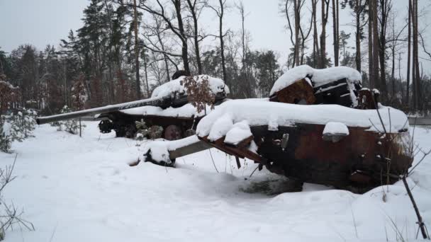 Destroyed Russian Military Equipment Snow War Ukraine — Stock Video