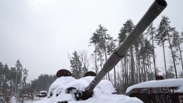 Förstört Rysk Militär Utrustning Snön Kriget Ukraina — Stockvideo